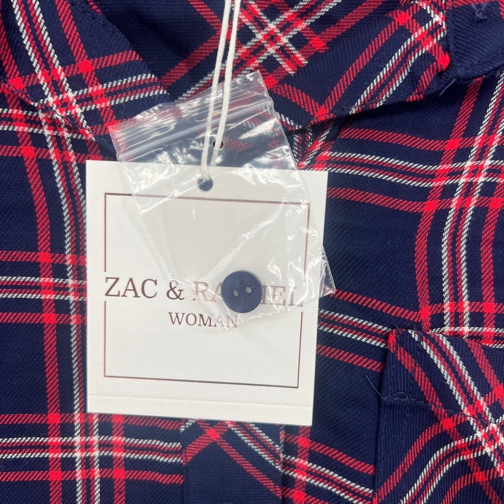 Zac & Rachel Plaid Button Down Shirt Size 2X Navy Red Rayon Lightweight NWT - Picture 5 of 10